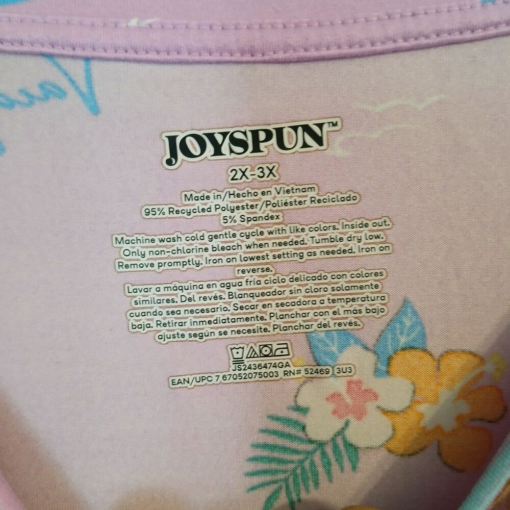 Joyspun Plus Size 2X-3X Pink Tropical Vacation Nightgown Sleep Dress - Picture 5 of 5